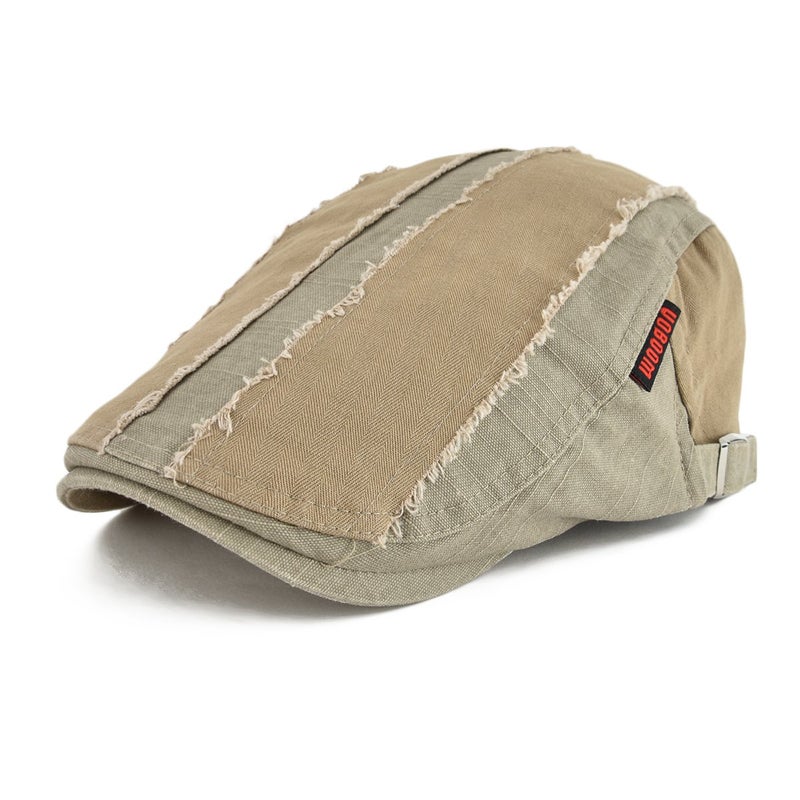 VOBOOM 100% Cotton Distressed Ivy Newsboy Caps Cabbie Gatsby Hat (Khaki) - Image 1